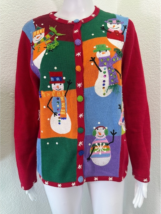 Tiara International Sweaters - VTG Women’s Sz L Tiara International Red Ugly Christmas Sweater Snowmen Holiday